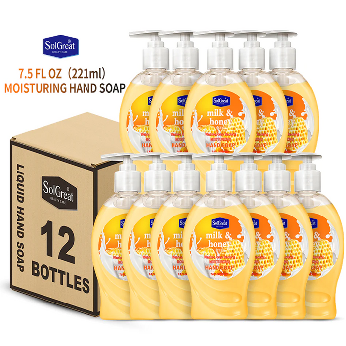 full case 12 unit of SolGreat Moisturizing Hand Soap - Milk & Honey scent 7.5oz, hand soap