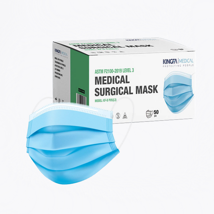 level 3 medical surgical blue face masks, 3 ply protection, ear loop, 50 pieces in a box