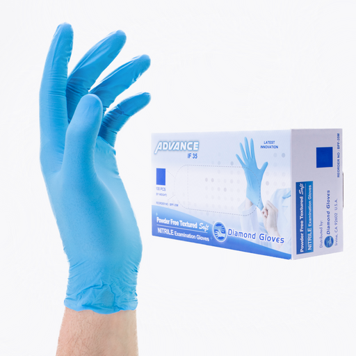 Advance IF35 Blue 3.5 mil thickness Nitrile Examination Gloves powder free, Latex free medical and food use