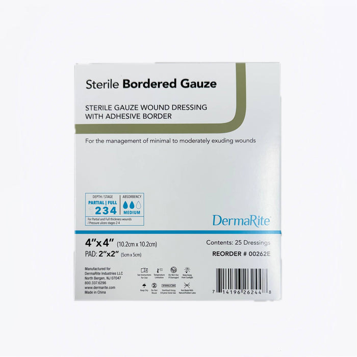Dermarite Sterile Bordered Gauze Dressing 4" x 4" with Adhesive Border, Medium Absorbency