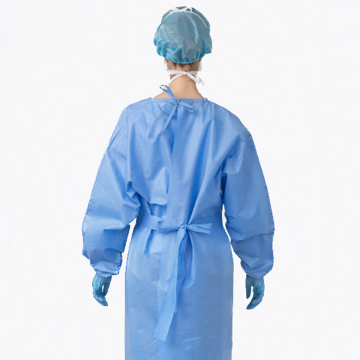 back side of the Level 2 SMS Non-Woven Isolation Gown, disposable self protection gowns, blue color strong and nice fit