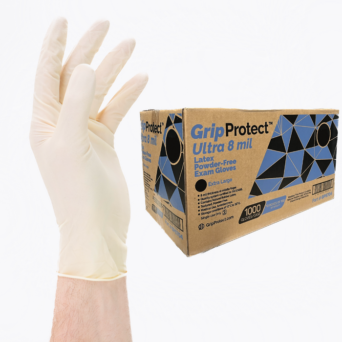 case of 1000 pieces of GripProtect Ultra 8 mil Latex Examination glove powder free