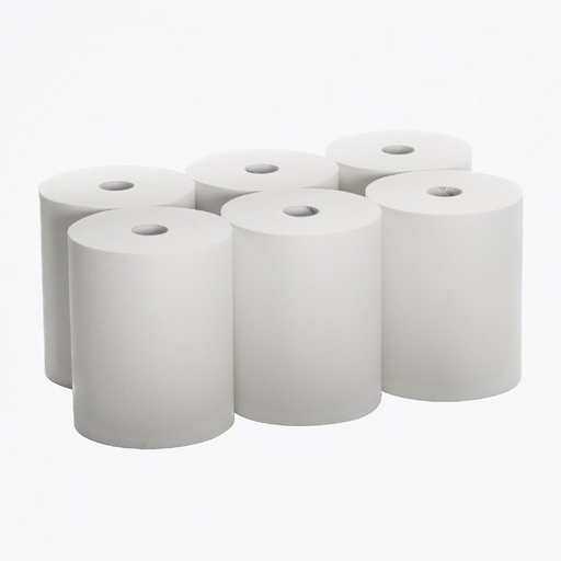 6 Rolls of Hard wound roll towels white color commercial, industrial, high capacity roll towels, 8" x 350ft, 8" x 600ft