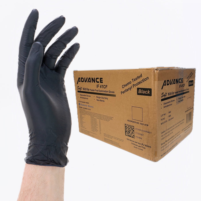 full case of 1000 pieces Advance IF 41FC 4 mil black nitrile examination gloves powder free and latex free medical use and industrial 