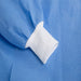 close look at the Level 2 SMS Non-Woven Isolation Gown, disposable self protection gowns, blue color, knit cuffs clean nice