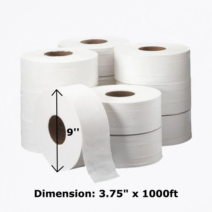 12 rolls of 2-Ply Jumbo Bathroom Tissue white color, 9" high capacity , Jumbo 2-Ply Paper Towel