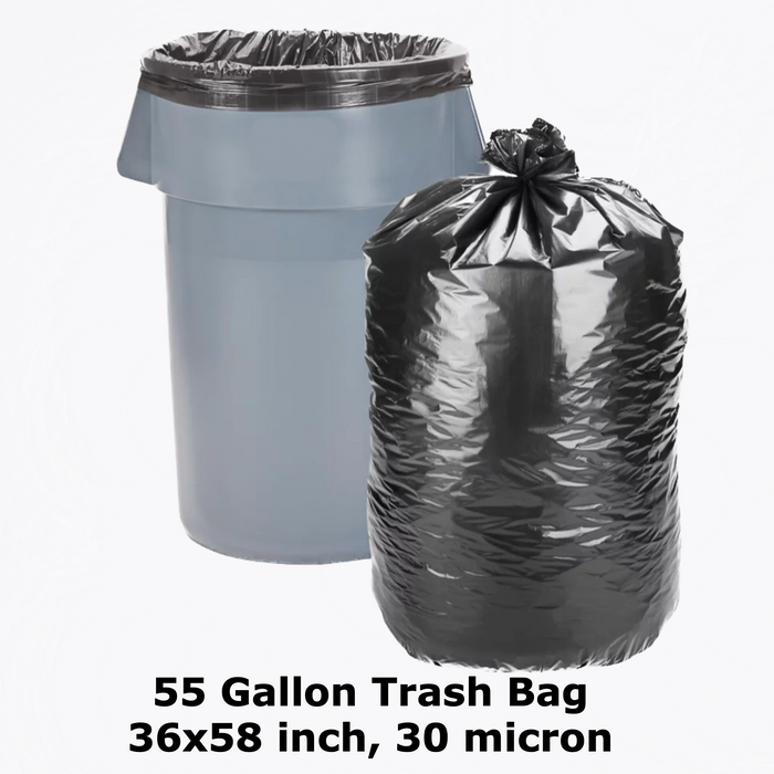 55 Gallon trash bag, 36" x 58", 30 micron Black color can liner