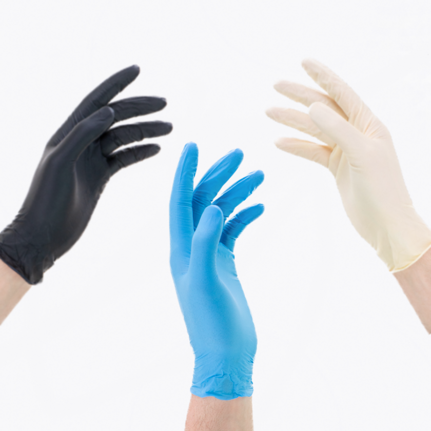 Black nitrile exam gloves, blue nitrile exam gloves, latx exam gloves